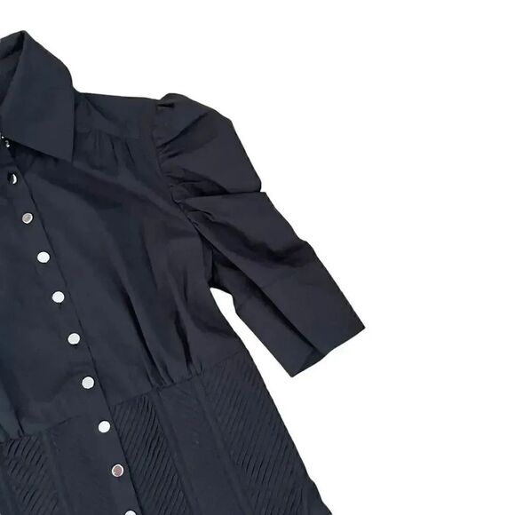 Bebe Black Puff Sleeves Silver Button Down Shirt SZ M - Picture 10 of 12